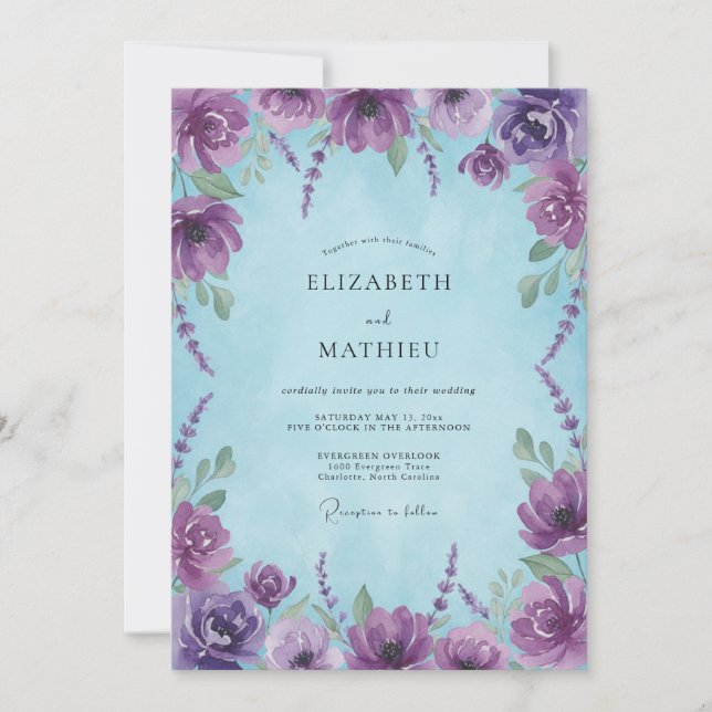 Invitation Mariage Enchantement Floral Améthyste (Devant)