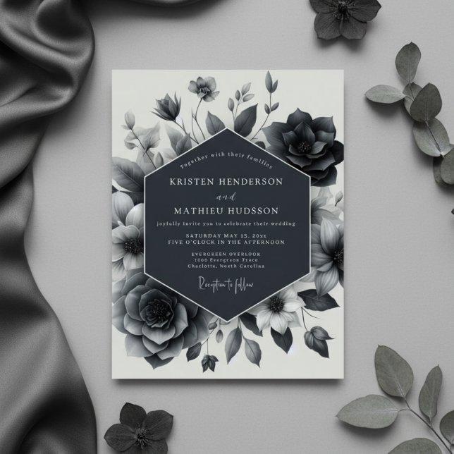 Invitation Mariage Enchantement Floral Bleu Ardoise (Créateur téléchargé)
