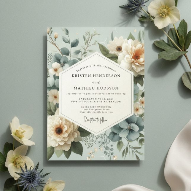 Invitation Mariage Enchantement Floral Bleu Clair (Créateur téléchargé)