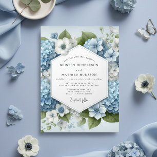 Invitation Mariage Enchantement Floral Bleu Poussiéreux