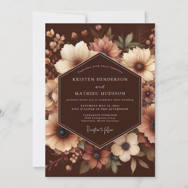 Invitation Mariage Enchantement Floral Brun (Devant)