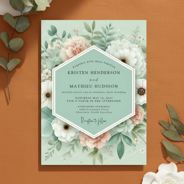Invitation Mariage Enchantement Floral Menthe (Créateur téléchargé)