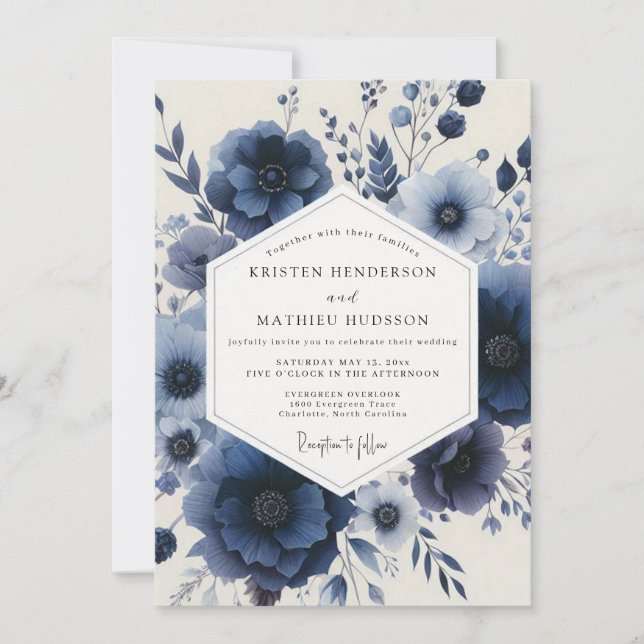 Invitation Mariage Enchantement Floral Navy (Devant)