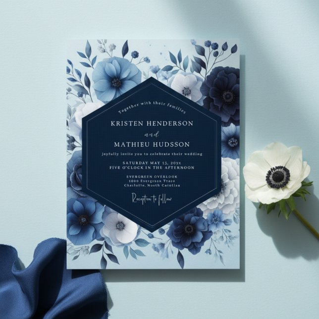 Invitation Mariage Enchantement Floral Navy (Créateur téléchargé)