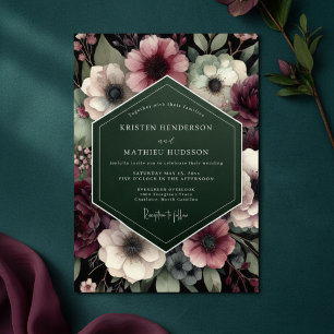 Invitation Mariage Enchantement Floral Prune Profond