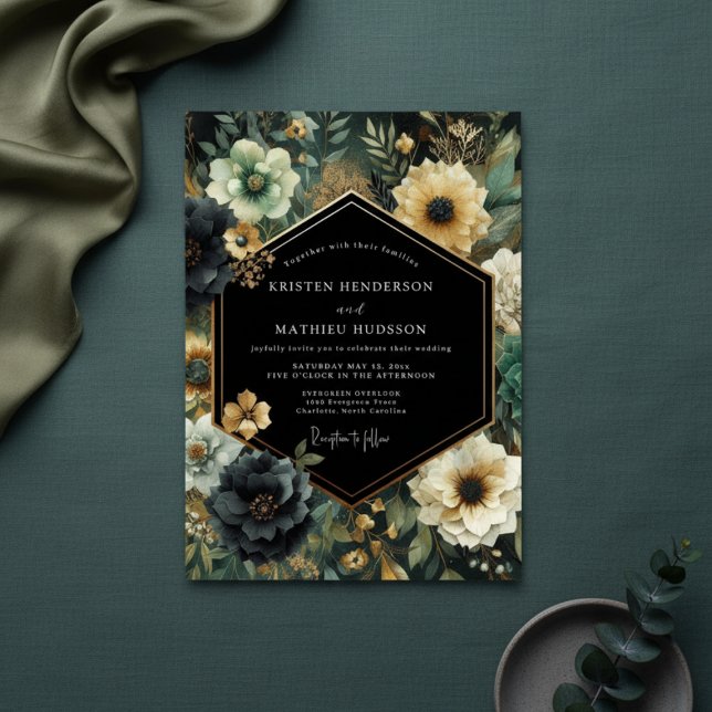 Invitation Mariage Enchantement Floral Sarcelle (Créateur téléchargé)