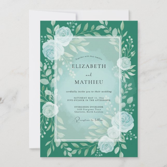 Invitation Mariage Enchantement Floral Sarcelle (Devant)