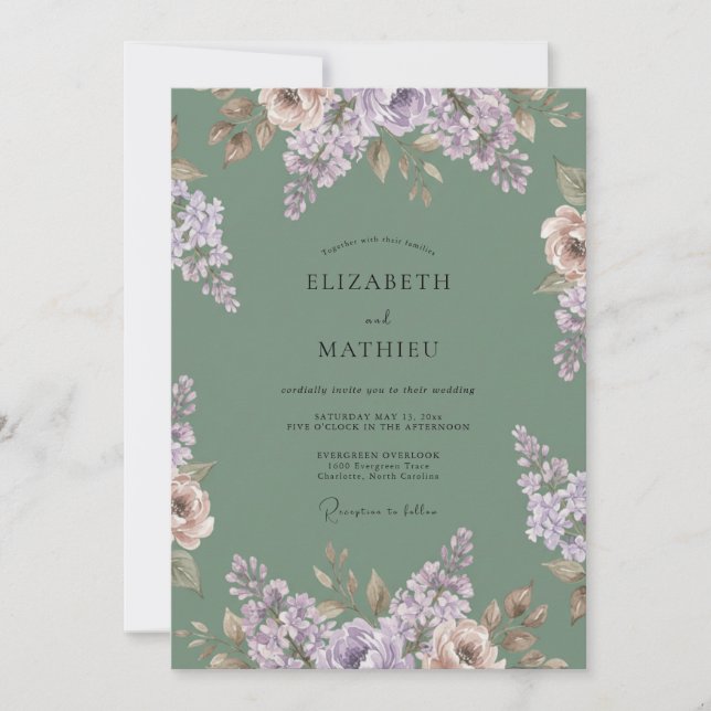 Invitation Mariage Enchantement Floral Sauge (Devant)
