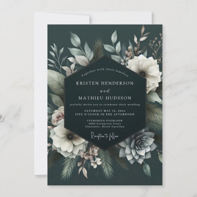 Invitation Mariage Enchantement Floral Turquoise Profond (Devant)