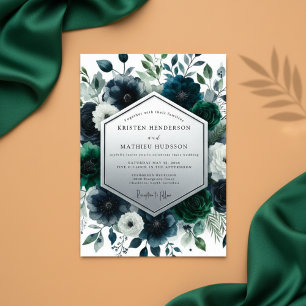 Invitation Mariage Enchantement Floral Turquoise Profond