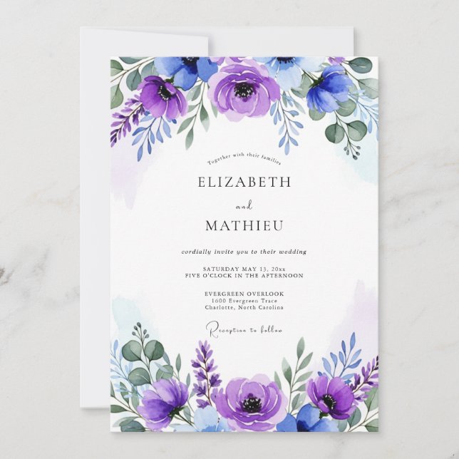 Invitation Mariage Enchanteur Violet de Printemps (Devant)
