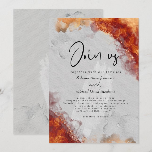 Invitation MARIAGE | Encre alcoolique terracotta enflammée au (Devant / Derrière)