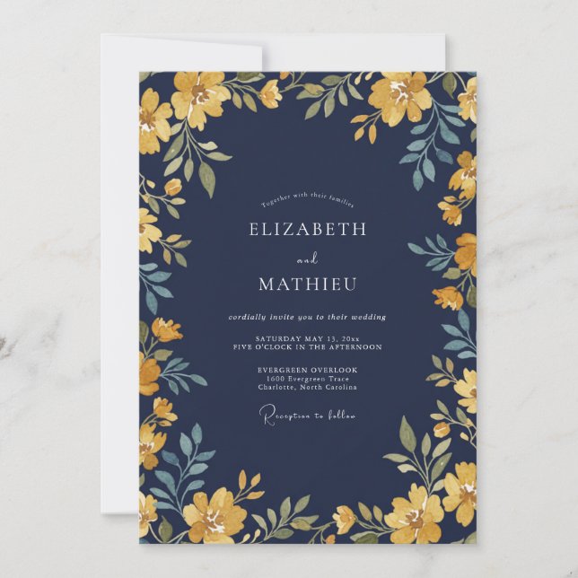 Invitation Mariage Encre Ambre Eucalyptus (Devant)