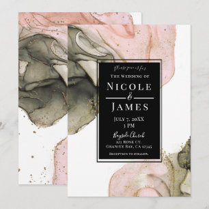 Invitation Mariage Encre Ethéré Humeur Rose Noir Or