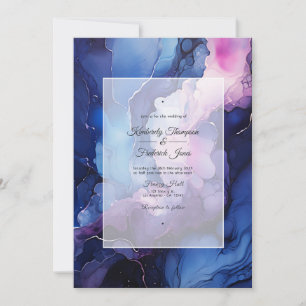 Invitation Mariage encre prune, bleu marine et argent
