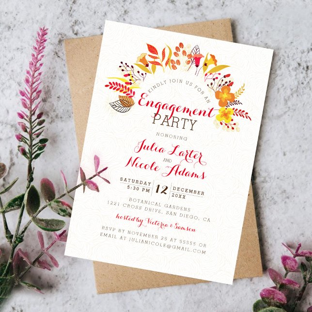 Invitation Mariage Engagement Fête Bohème Fleurie Feuillage (Créateur téléchargé)