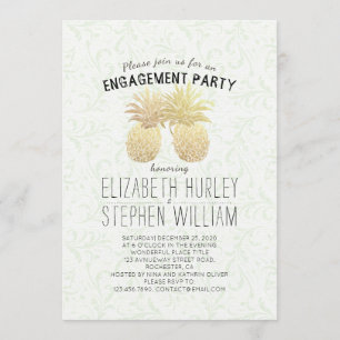 Invitation Mariage Engagement Party Elegant Gold Pineappes