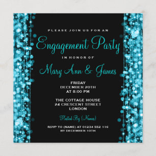 Invitation Mariage Engagement Party Étincelles Turquoise