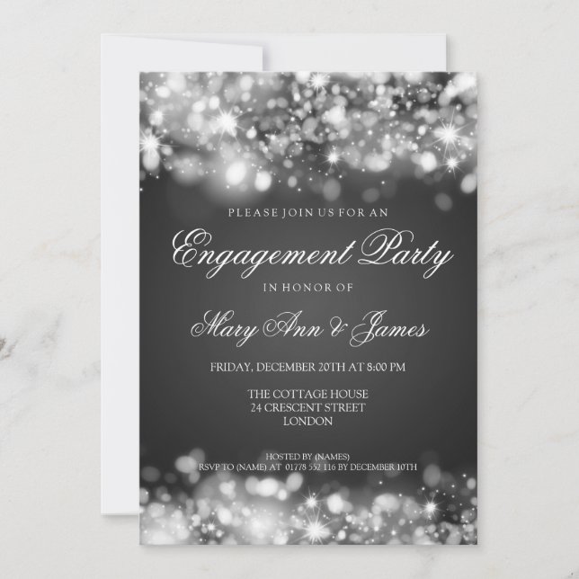 Invitation Mariage Engagement Party Feux d'éclat Argent (Devant)