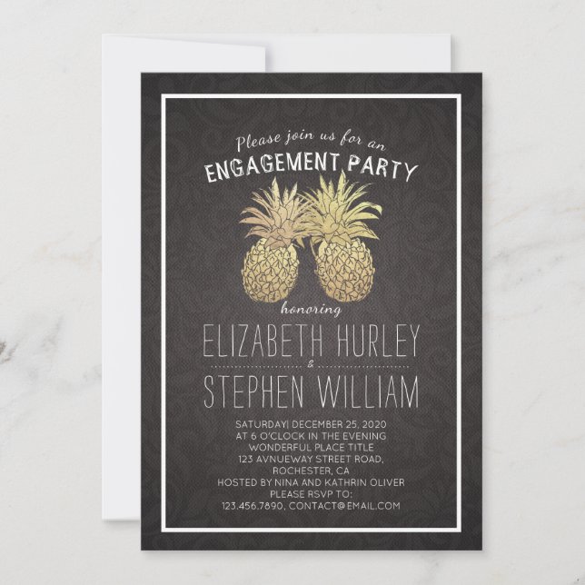 Invitation Mariage Engagement Party Golden Pineappy Couple (Devant)