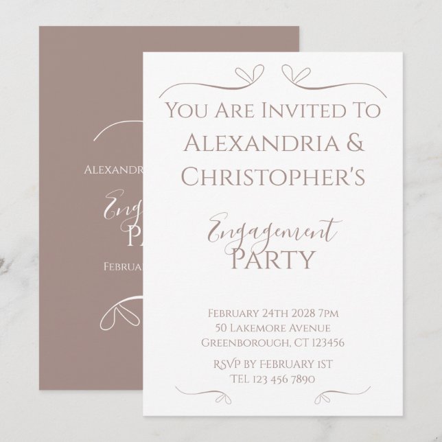 Invitation Mariage Engagement Party Minimal Coeurs Chic (Devant / Derrière)