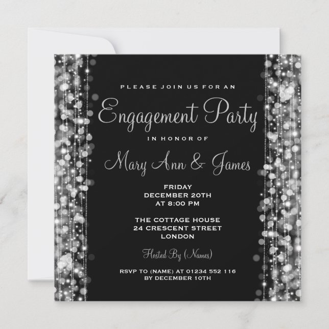 Invitation Mariage Engagement Party Sparkings Silver (Devant)