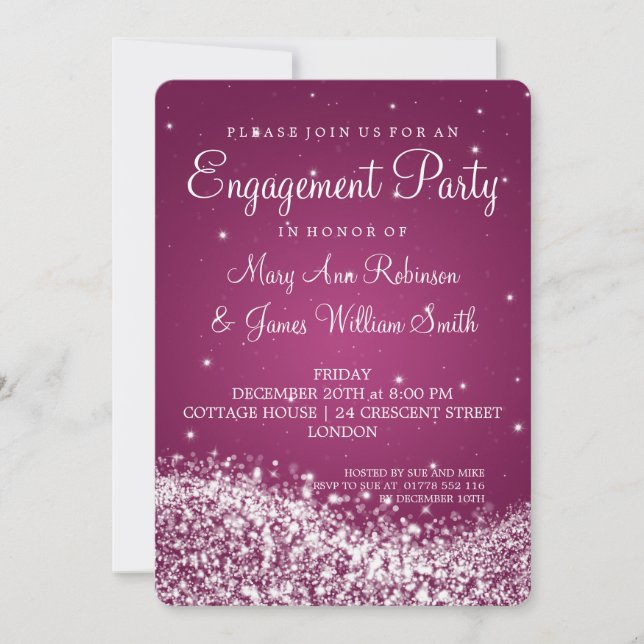 Invitation Mariage Engagement Party Sparkling Vague rose (Devant)