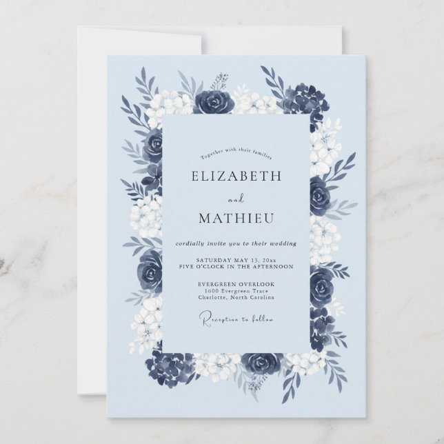 Invitation Mariage enneigé bleu marine (Devant)