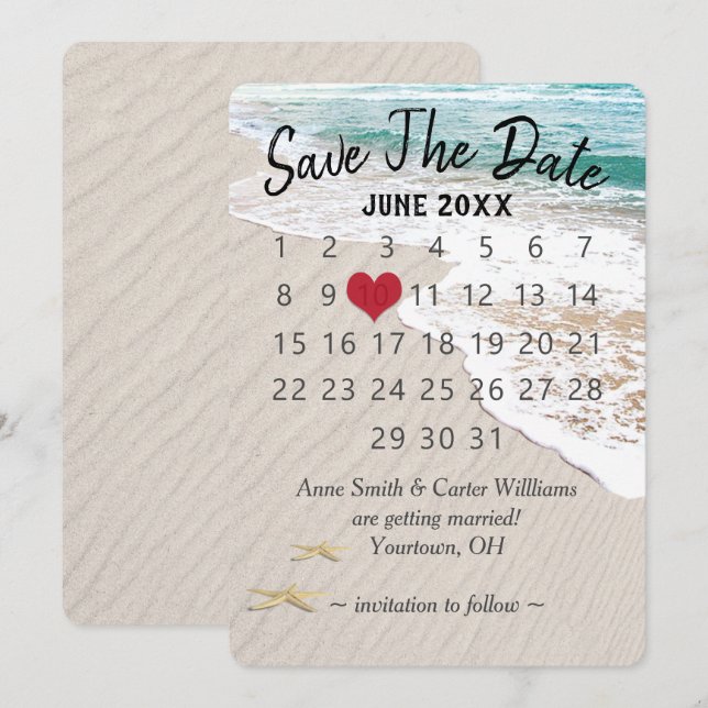 Invitation Mariage Enregistrer la date Calendrier sur Ocean S (Devant / Derrière)