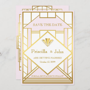 Invitation Mariage Enregistrer la date, Grand Gatsby, or blan