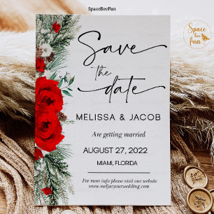 Invitation Mariage Enregistrer La Date Hiver Rouge Rose Vinta