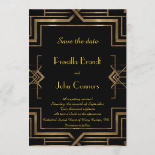 Invitation Mariage Enregistrer la date, noir, grand-Gatsby, s
