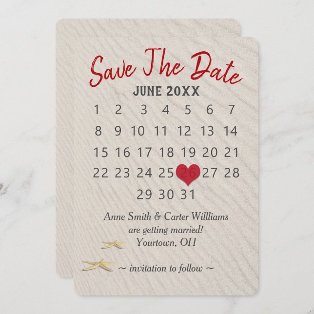 Invitation Mariage Enregistrer le calendrier des dates sur le (Devant / Derrière)