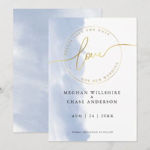 Invitation MARIAGE   Enregistrez la date aquarelle bleu pouss