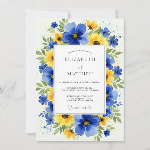 Invitation Mariage ensoleillé d'été bleu saphir