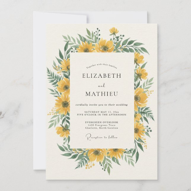Invitation Mariage ensoleillé d'été jaune doré (Devant)