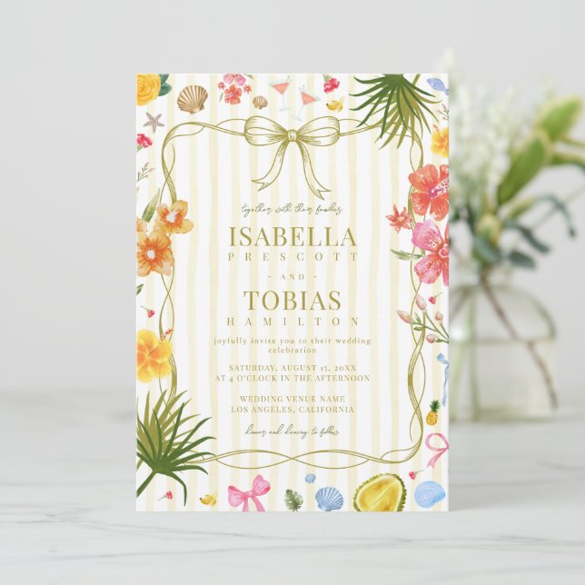 Invitation Mariage ensoleillé sur une île colorée (Debout devant)