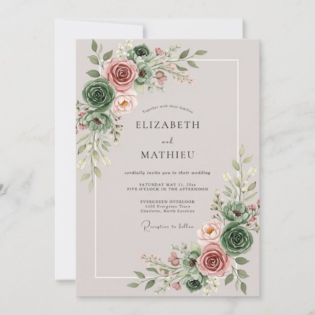 Invitation Mariage Envoûtant au Vert Sauge (Devant)
