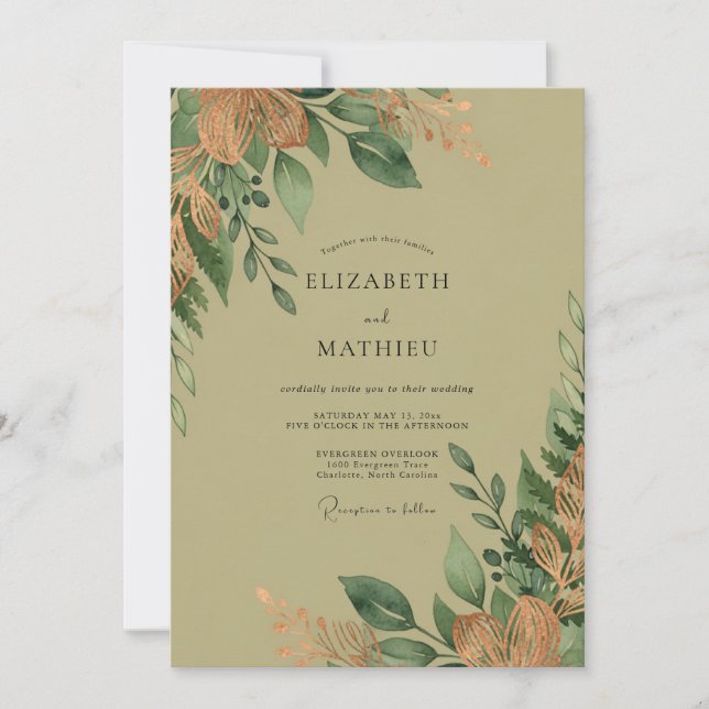 Invitation Mariage Envoûtant dans une Forêt de Vert Sauge (Devant)