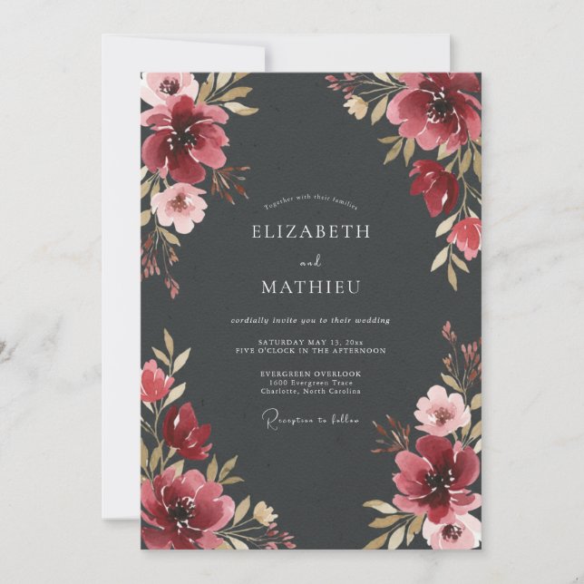 Invitation Mariage Envoûtant d'Automne Gris Charbon (Devant)