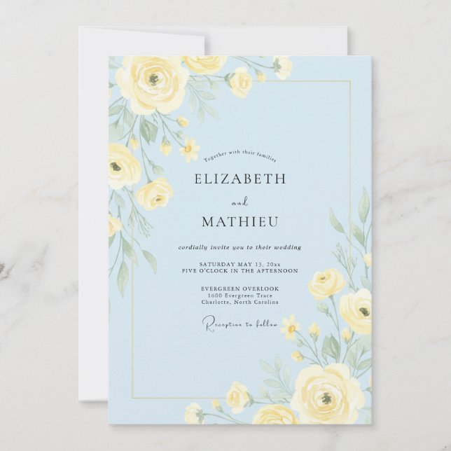 Invitation Mariage Envoûtant de Printemps Bleu Clair (Devant)