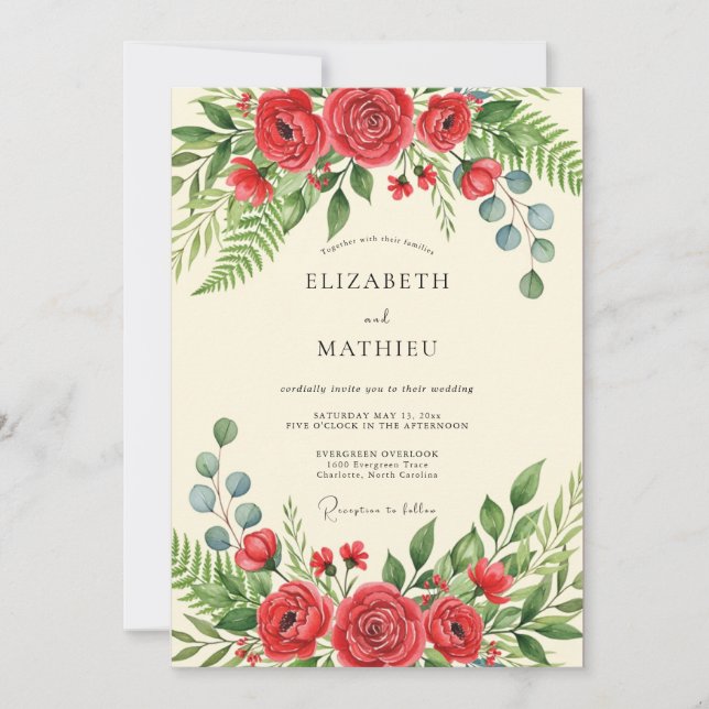 Invitation Mariage Envoûtant en Forêt Rouge (Devant)