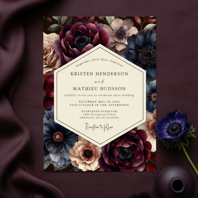 Invitation Mariage Envoûtant Floral Bourgogne (Créateur téléchargé)