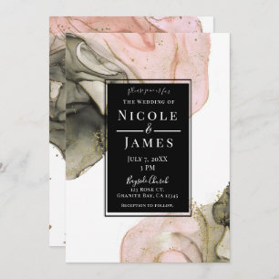 Invitation Mariage épais Moody Rose Black Gold Inky