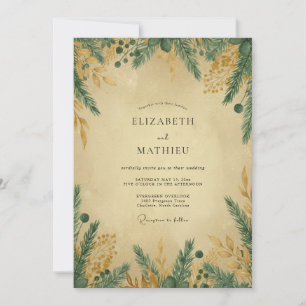 Invitation Mariage Épinette Eucalyptus Or Sarcelle
