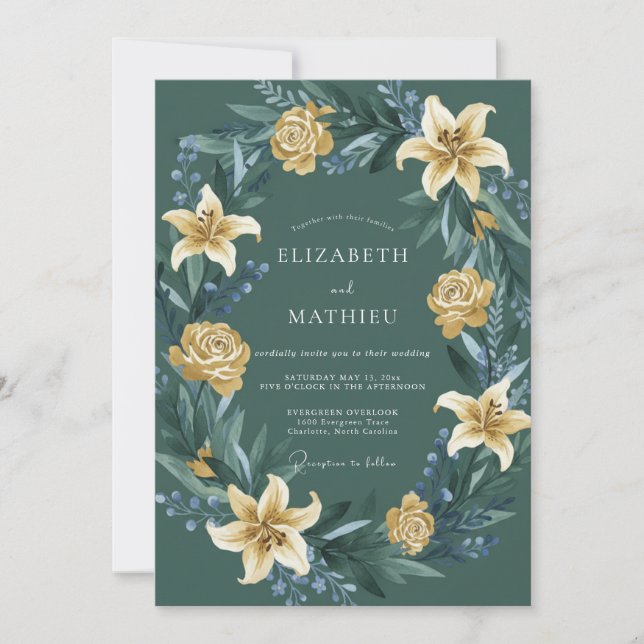 Invitation Mariage Épinette Lys Doré (Devant)