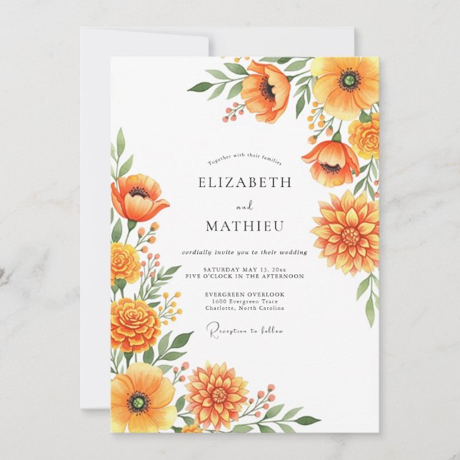 Invitation Mariage époustouflant de prairie orange (Devant)
