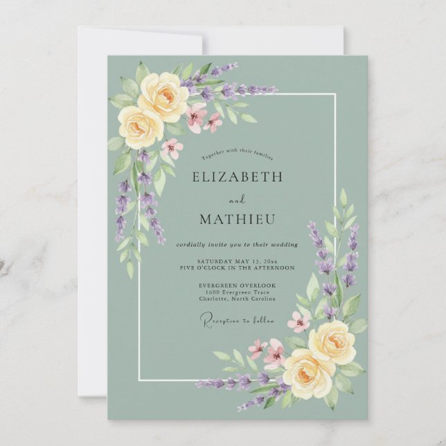 Invitation Mariage Époustouflant Vert Sauge et Lavande (Devant)