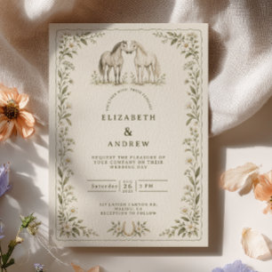 Invitation Mariage Équestre à la Fleur Sauvage Olive