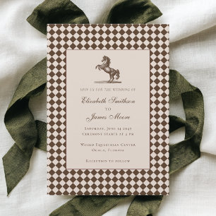 Invitation Mariage Équestre Argent Ancien Élégant